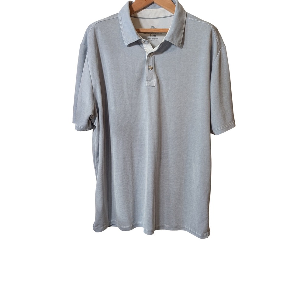Tommy Bahama Mens XL Short Sleeve Polo Shirt Light Blue Gray Pique Marlin Logo